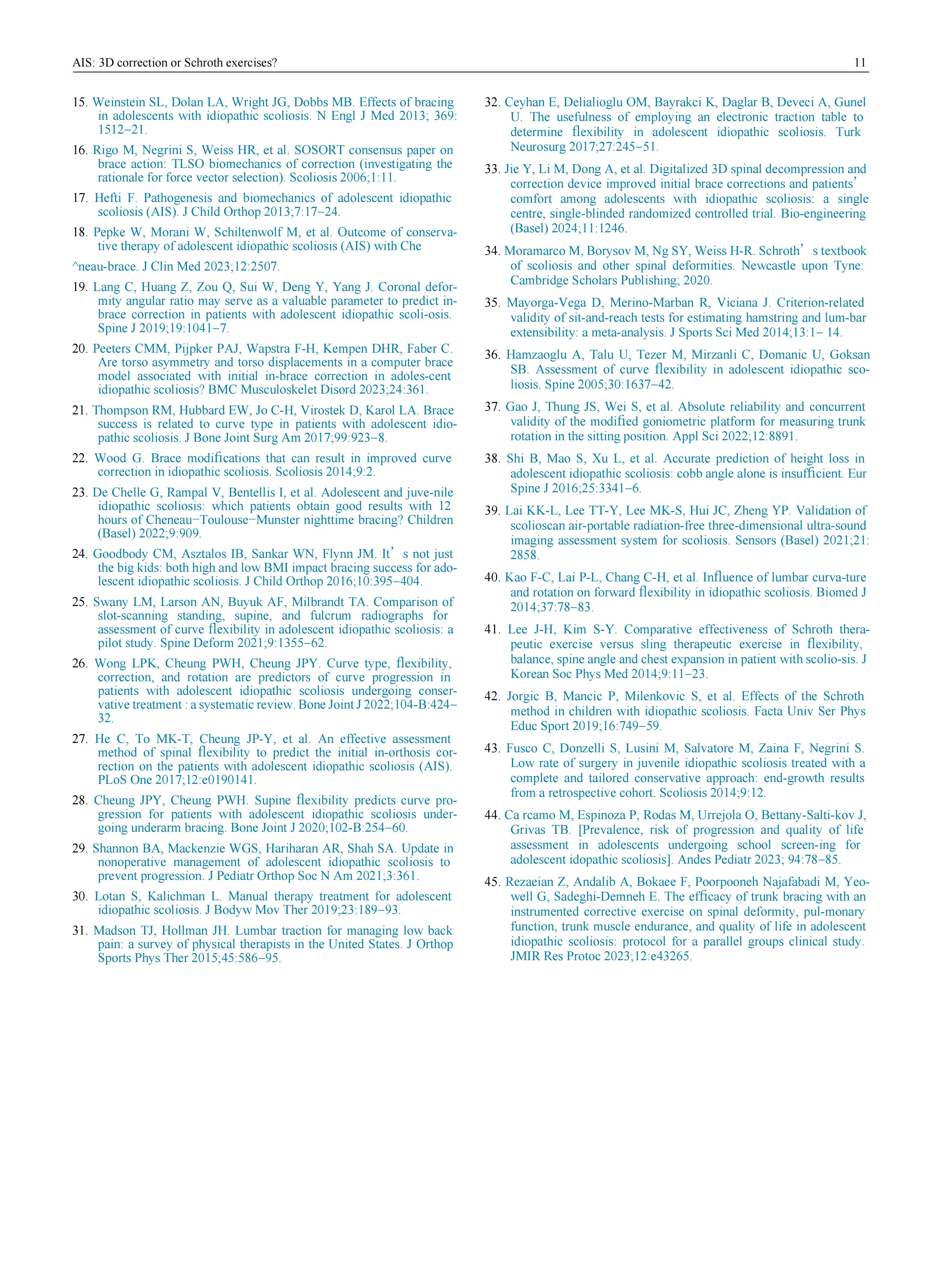 青少年特發(fā)性脊柱側(cè)彎患者采用先進(jìn)機(jī)械三維脊柱側(cè)彎矯正方案的效果